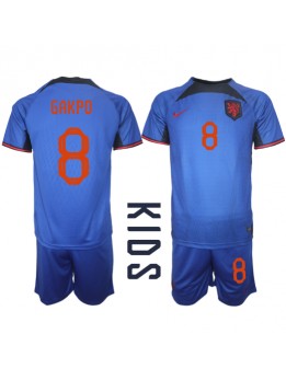 Niederlande Cody Gakpo #8 Auswärts Trikotsatz für Kinder WM 2022 Kurzarm (+ Kurze Hosen)